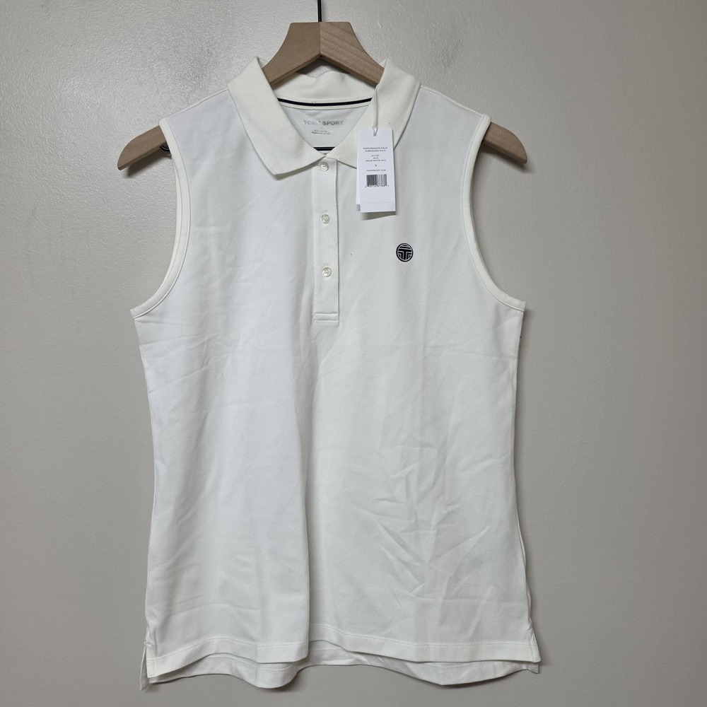 TORY SPORT PERFORMANCE PIQUE SLEEVELESS POLO SIZE L WHITE COLOR COTTON BLEND NWT